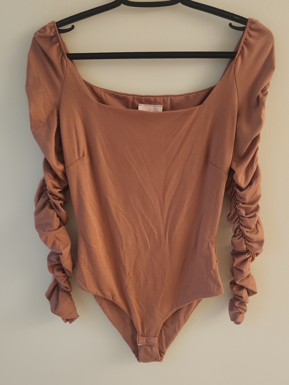Pink Lily Ruched Sleeve Square Neck Bodysuit in Mauve